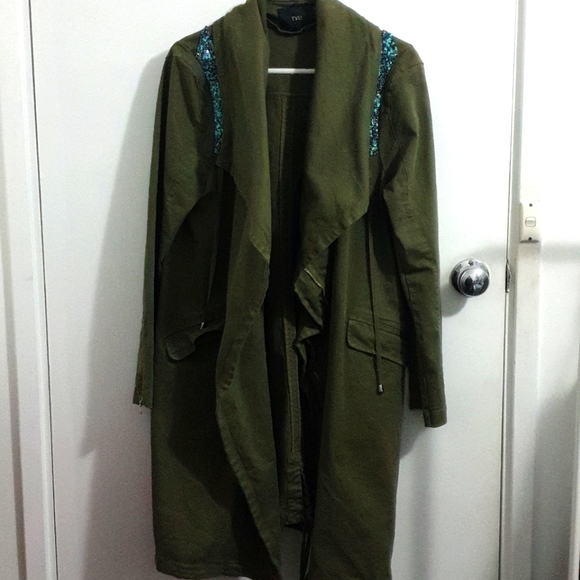 tyli Jackets & Blazers - Tyli size L army green beaded trench coat